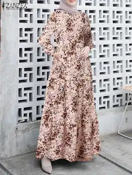 Outono de Manga Longa Muçulmano Dubai, Turquia Abaya Hijab Vestido de 2022 ZANZEA Mulheres Boêmio Floral Impresso Sundress de Vestuário Islâmico