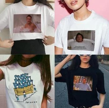 fashionshow-JF Amigos de programa de Tv Mulheres Letra T-Shirts Imprime Casual de Moda Harajuku Branca de Manga Curta T-shirt para as Mulheres
