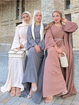 2 Peça Abaya Correspondência Muçulmano Conjuntos de Hijab Vestido Simples Abayas para as Mulheres, Dubai, Turquia Vestidos árabe Quimono Ramadã Islã Roupa