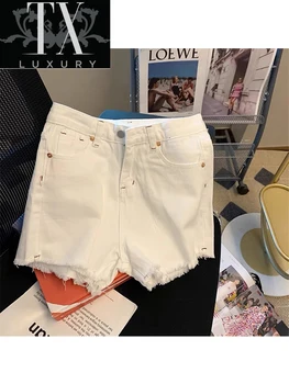 Casual White Denim Das Mulheres Moda Verão Sexy Cintura Alta Jeans Feminino Vintage Franjas Soltas Shorts Senhoras 2022 Novo