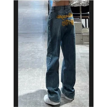 ILARES Mulheres de Calças de Mulher de Verão 2022 Jeans Vintage Traf Y2k Streetwear coreano Moda Largas e de Cintura Alta Roupas Bordado