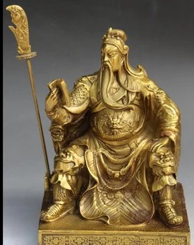 15CM Bronze Chinês assento Dragon Robe Guan Yu Gong Guerreiro Deus cavaleiro estátua R0707