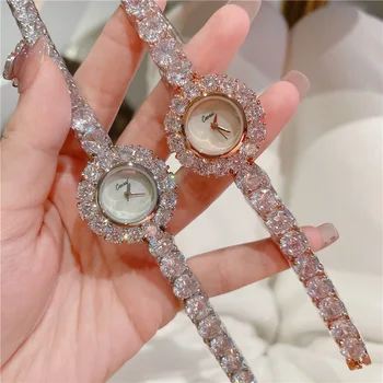 De Aço Inoxidável Luxuoso Diamante Das Mulheres Relógio Pulseira De Ouro Rosa De Moda Relógio De Pulso De Strass Elipse Criativo Senhoras Relógio De Quartzo
