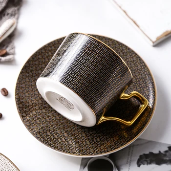 Clássico padrão de grade de cerâmica copo de café de porcelana de ossos de água xícara de chá da tarde xícara de café xícara (chá elegante osso xícara de porcelana colher pires