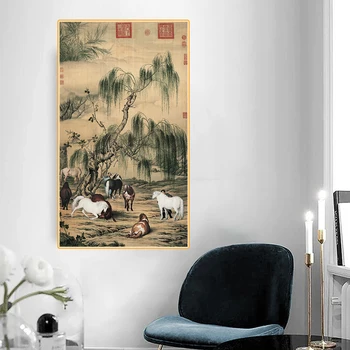 Citon de Arte da Lona da pintura a Óleo Giuseppe Castiglione《Oito Cavalos》Arte Cartaz Imagem Moderna Decoração da Parede Decoração Home