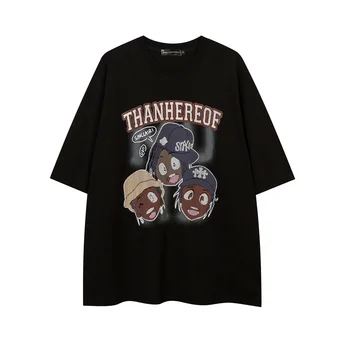 Homens Tshirt Streetwear Hip Hop De Manga Curta Hiphop Cartoon Impresso T-Shirt Harajuku Algodão Camiseta De Verão Solto E Casual T-Shirt Nova