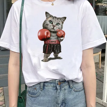Gato Faca T-shirt das Mulheres T-shirt Kawaii Funnycartoon T-shirt Gato Que Assassina Gato Harajuku Gráfico T-shirt de Manga Curta Mulheres