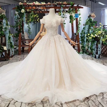 BGW HT41611 Luz Champanhe de Luxo Vestidos de Noiva Beading Cristal Fora Do Ombro Princesa Vestido de Noiva de Vestido Para Casamento