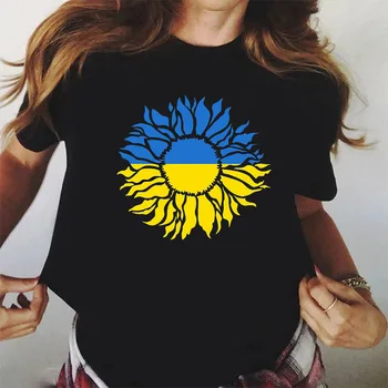 2022 Mulheres de Algodão T-Shirt de Verão Ucrânia Bandeira de Girassol Impresso T-shirt Gola Redonda Tee Tops