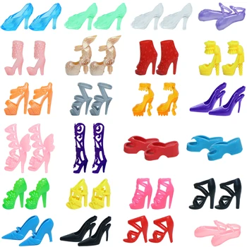 Aleatória de 10 Pares de Sapatos de Boneca de Salto Alto Botas Sandálias Chinelo Sortidas Boneca Sapatos de Boneca, Acessórios de Bebê Menina Casa de Brinquedos