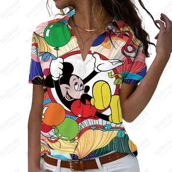 Cadeias de Impressão Solto e Casual Office Camisas de Temperamento Camisa de Manga Longa de Mickey Mouse Moda feminina