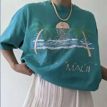 Boho coqueiro Nascer do sol Impressão 3D Harajuku Camisa Solta Mulher Tshirts O Pescoço de Manga Curta T-shirt de Verão Casual Estilo Praia