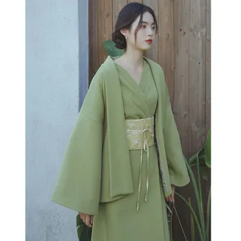 2022 Outono Inverno Mulheres Cardigan Casaco +Vestido de Duas peças Correia Magro Chinês Vintage Hanfu Vestidos Elegantes, Femininas Vestidos de Quimono