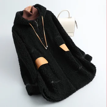 Lã de Moda de Peles Jaqueta Casaco de Pele de Mulheres com Capuz Tosquia de Ovelhas Casaco Quente Solte Casacos de Pele para as Mulheres, Roupas de Inverno, Casacos de 2023