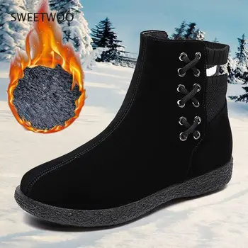 Mulheres Zíper Botas de Neve Quente Tornozelo Botas de Inverno Sapatos XL 43 2021