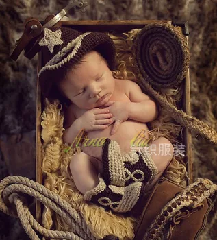 Um novo Bebê em Crochê de Malha de Jazz pac e Sapatos Conjunto de Recém-nascidos de Fotografia Adereços Bebê Cavalheiro pac e Sapatos 2pcs/set