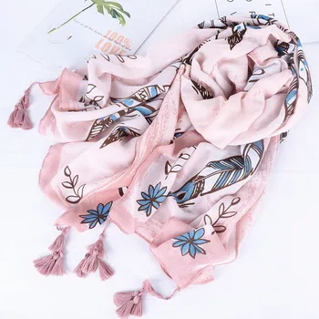 moda longo cachecol para a mulher quente de outono inverno de Algodão tasstel flor grande lenços Femininos macio Franja do Xale e molda