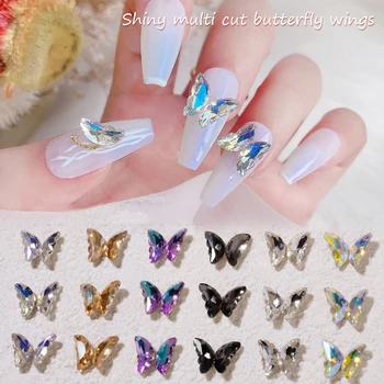 20pcs borboleta de cristal charme para a decoração da arte do prego Aurora preto branco ouro diamante brilhante DIY manicure strass kawaii