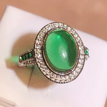 Luxo De Um Grupo De Verde Esmeralda, Pedra Preciosa Anel Senhoras Festa De Aniversário Vintage Dom Jóias Por Atacado