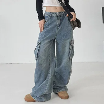 As Mulheres Do Vintage Denim, Calças Selvagem Moda Baggy Jeans De Cintura Baixa Largura De Perna Reta Namorado Calças Coreano Harajuku Hip Hop Jeans