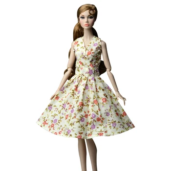 NK 1x Boneca Skrit Artesanal Amarelo moda vestido floral Modelo de roupa Para a Boneca Barbie Acessórios de Criança Brinquedos de Meninas' Dom 03A 5X
