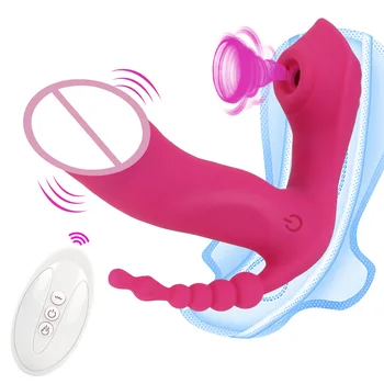 3 Em 1 Chupar o Vibrador Wearable Vibrador Vibrador Brinquedos Sexuais para as Mulheres Multifunções Anal, Vagina, Clitóris Estimulador