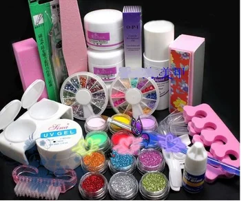 Acrílico Nail Art Manicure Kit 12 Cores De Unhas De Glitter Em Pó Decoração De Acrílico Caneta Pincel Falso Dedo Bomba De Nail Art Kit De Ferramentas Do Conjunto De
