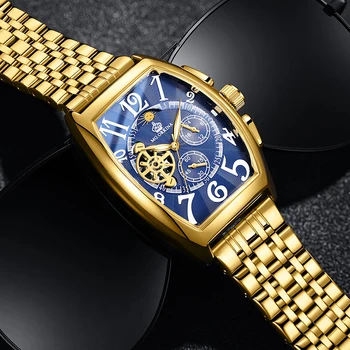 2022 Moda De Luxo Relógio De Ouro Homens Mon Fase Tourbillon Relógios Pequenos Segundos Mecânico Automático De Pulso Reloj Hombre