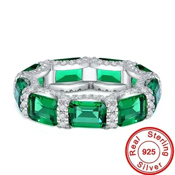 Os amantes de Esmeralda Anel de Diamante Real de 100% 925 silver Festa de Casamento, Anéis de viton para as Mulheres de Noiva Promessa de Noivado Jóias