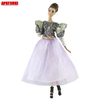 O-Neck Lace Vestido de Festa Noite para a Boneca Barbie com Roupas Roupas de Lantejoulas Vestidos Elegantes para 1/6 BJD Bonecas Casa de bonecas Acessórios