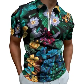 Tropical Print Floral Casual T-Shirts Da Meia-Noite De Jardim Camisas Polo Camisa De Moda Diária De Manga Curta, Personalizado Roupas Tamanho Grande