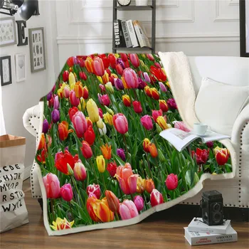 Flor de primavera de Moda de Impressão 3D de Pelúcia Cobertor Para Adultos Tampa Casual Sofá Tulip Jogar Cobertor Home Office de roupa de Cama