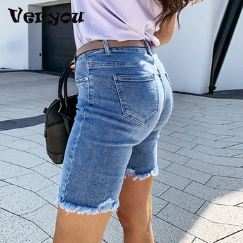 Moda Das Mulheres De Verão Shorts Jeans Meados De Shorts De Cintura Mulheres Tssel Apertadas Calças Casuais Bolso De Zíper Do Jeans Para Mulheres 2021