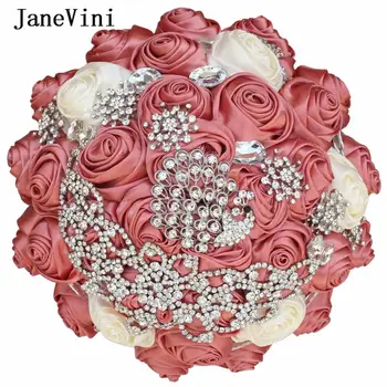 JaneVini De Luxo Diamante De Noiva Segurando Flores, Bouquets De Casamento 2021 Artificial Fita De Rosas Noivas Bouquet De Cristal Acessórios