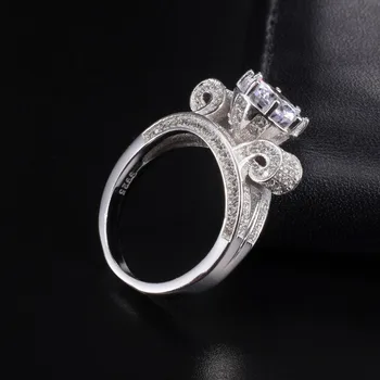 Real do Sólido De 100% de Prata 925 flor de Lótus Anéis para as Mulheres de Luxo 4ct Simulado de Diamante, Platina, Jóias de Casamento TAMANHO de 5 a 10
