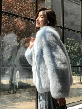 O coreano Real Fox Fur Casaco Jaqueta Mulheres cheias de Peles de Mangas compridas Mulher Jaqueta Importada Fox Casaco de Pele de Mulheres de Curto Coats para Mulheres
