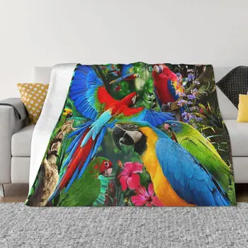 Papagaio Bonito e Legal Cobertor de Flanela Primavera, Outono Selva Quente Lança Para o Inverno de roupa de Cama