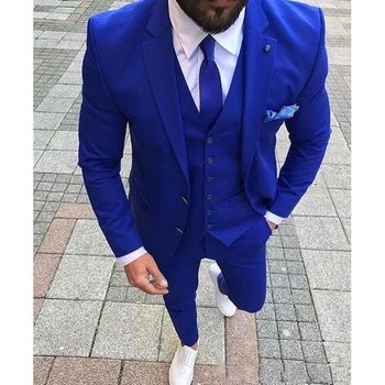 traje hombre Azul Royal Casamento de Mens Fatos Personalizado Slim Fit Noivo Smoking Xale de Lapela 3 peças Masculino de Paletó (Casaco+Calça+Colete+Gravata)