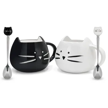 Simples branco novo casal bonito gato caneca de cerâmica criativa de café de porcelana gato preto e branco presente da novidade WF