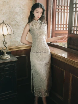 2022 senhoras de laço qiapo vestido cheongsam roupa tradicional chinesa laço qipao vestidos elegantes oriental ano novo de vestido de noite