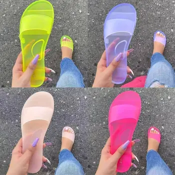 Mulher Sandálias Sexy de Verão, Sapatos de Mulher Deslizar sobre Moda Sandálias de Slides Senhoras Transparente Flats Sapatos 2021 Novo