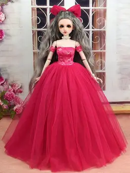 Mini-Coleção MSD SD Brinquedo Roupas 1/4 Escala BJD Boneca Vermelho vestido de Noiva com véu